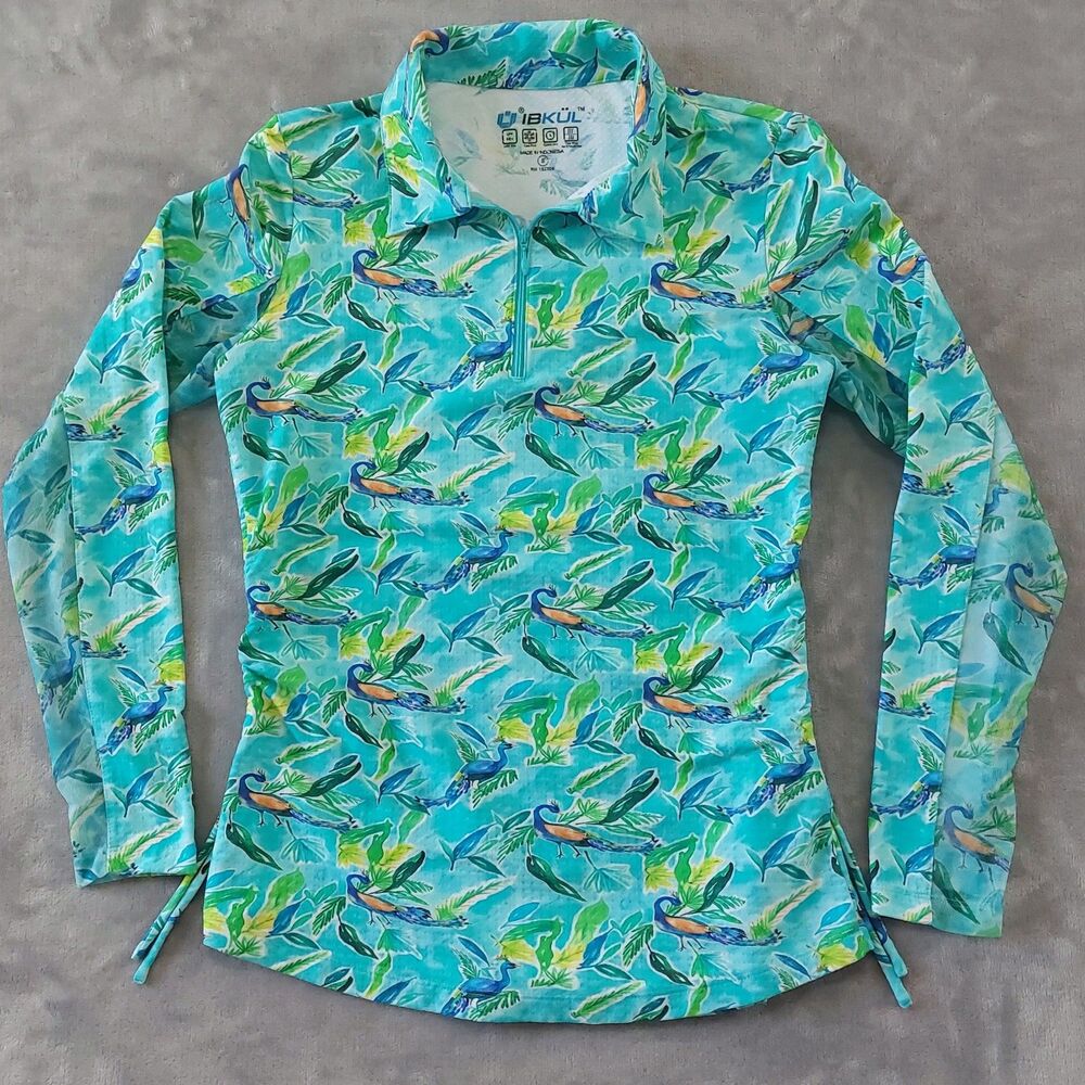 IBKUL Rachel Print 1/4 Zip Adjustable Length Top Women's Small UPF Protection - Picture 3 of 9